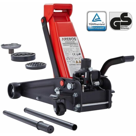 Arebos - 3T Hydraulic trolley jack with integrated foot pedal max.lifting height 130-508 mm 2x rubber pads 360° castors