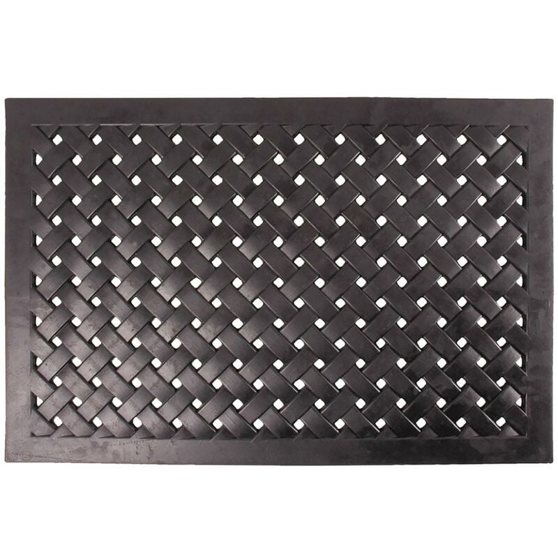 Homescapes - Black Braided Rubber Non Slip Doormat - Black