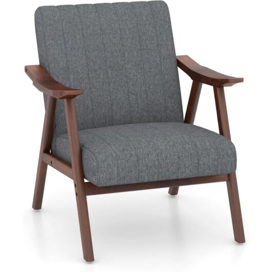 Modern Accent Chair Leisure Chair with Rubber Wood Armrests & Anti-slip Felt Pads Light Grey