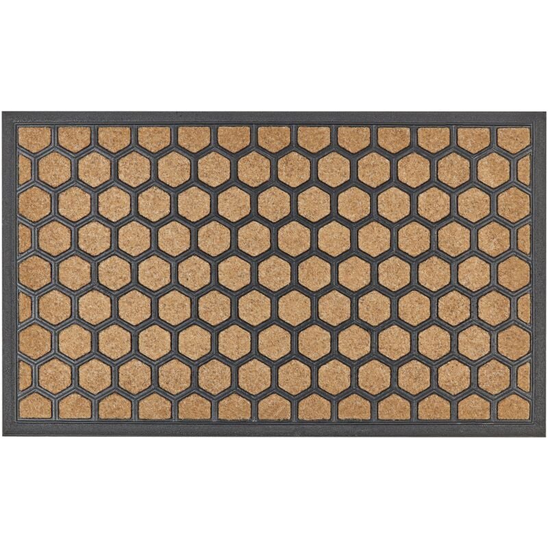 Modern Indoor Doormat 45 x 75 cm Honey Comb Shape Anti-Slip Rubber Backing Natural and Black Tandykul