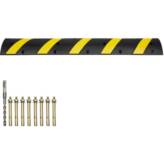 Mophorn - 2PCs 6 ft/72'' Rubber Speed Hump. 2 Channel. 22000 lbs Capacity Heavy Duty. With High Reflective Yellow Strip. 8 Expansion Screws and 1