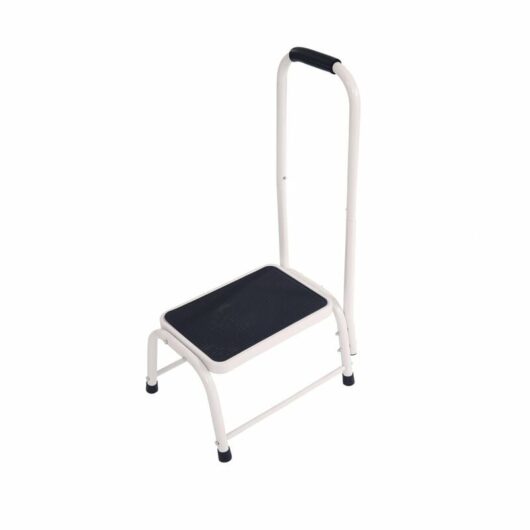 Single Caravan Step Stool Steel Non Slip Rubber Tread Safety with Handle - Oypla