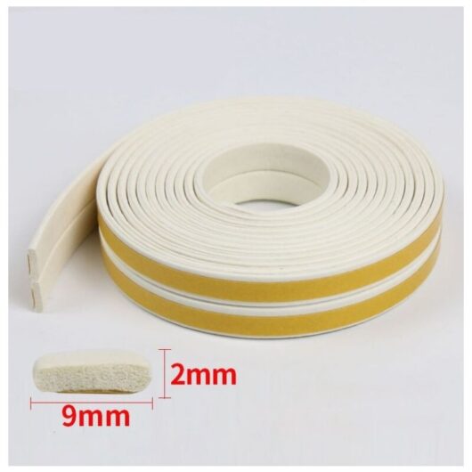 10m x 9mm x 2mm, Adhesive Seal Window Door Rolls Sound Insulation Strip Seal Rubber Caulking Seal Anti Cold Multi-use Non-slip - White foam yellow