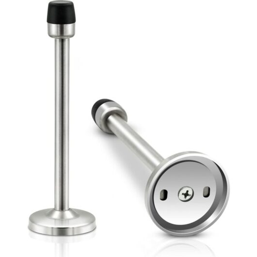 2 Pack Heavy Duty Chrome Stainless Steel Wall Mounted Door Stops Brushed Rubber Baseboard Door Stops Extra Long Door Stops with Bumper Buffer Silver