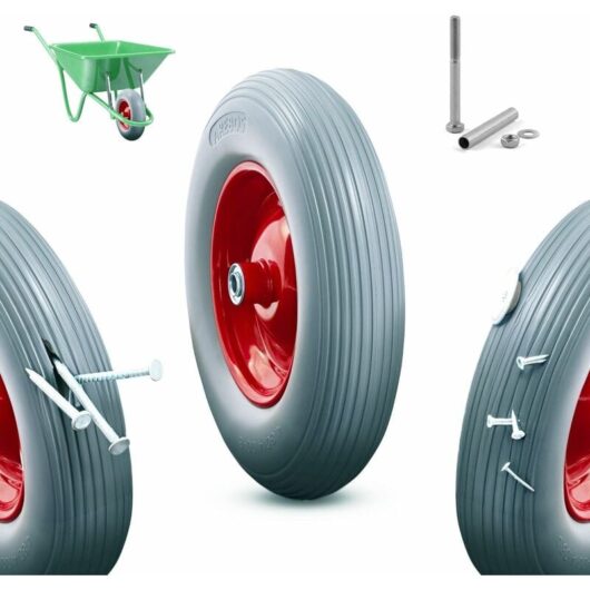 Arebos - pu solid rubber spare wheel 390mm spare tyre for wheelbarrow wheels sack barrow grey-red
