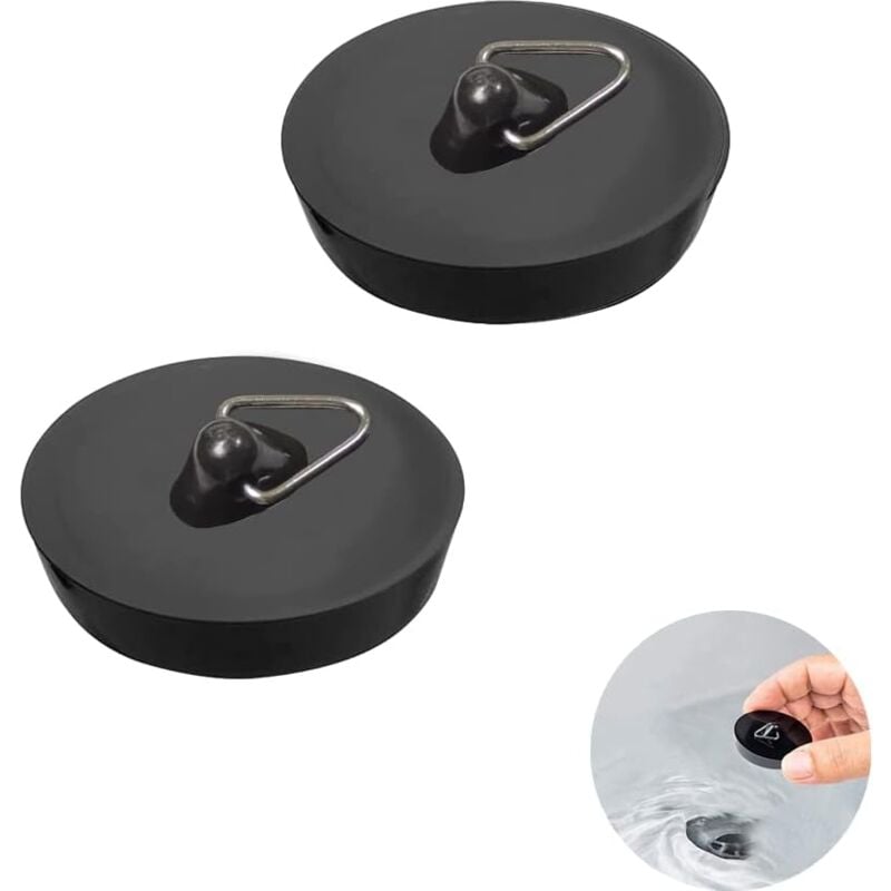 CCYKXA 2 pieces drain plug, washbasin plug for drain ⌀ 45.6 to 42 mm, rubber washbasin plug with hanging ring, universal plug, for bathtub, kitchen,