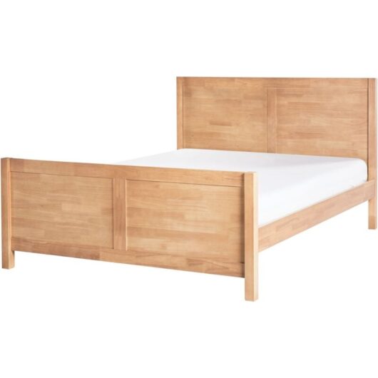 Modern eu Double Size Bed Frame 4ft6 Slatted Base Headboard Light Rubber Wood Champagnat