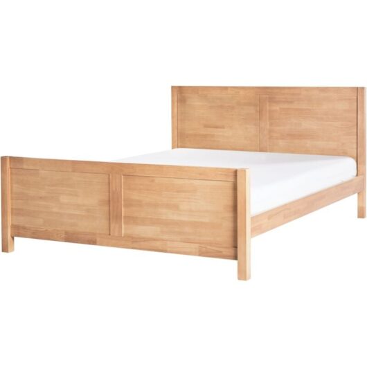 Modern eu King Size Bed Frame 5ft3 Slatted Base Headboard Light Rubber Wood Champagnat