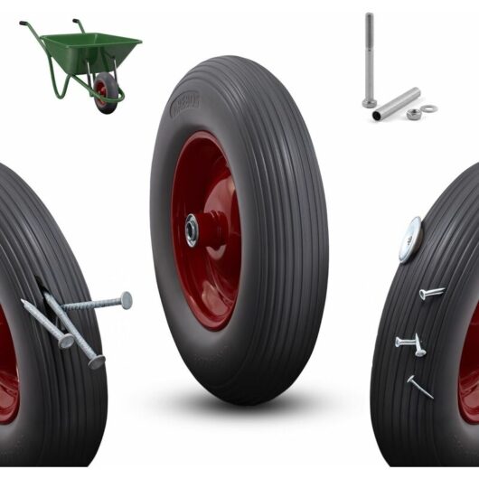 Pu solid rubber spare wheel 390mm spare tyre for wheelbarrow wheels sack barrow black-red - Arebos
