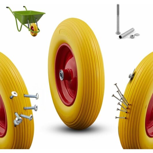 Pu solid rubber spare wheel 390mm spare tyre for wheelbarrow wheels sack barrow yellow-red - Arebos