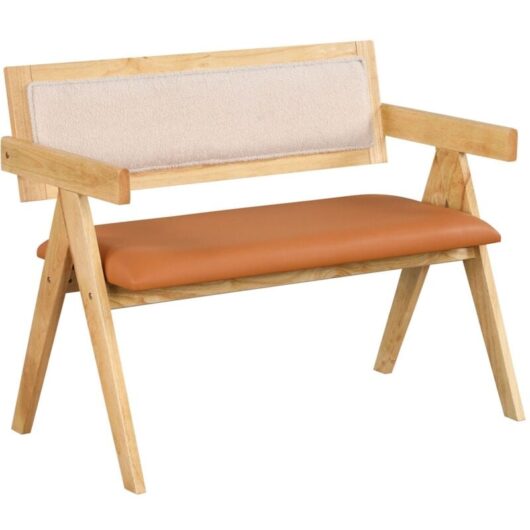 Rubber Wood Dining Bench Accent Indoor Bench w/Armrest-Natural