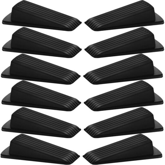 12 Pack Door Stoppers for Bottom of Door Rubber Door Stop Wedge Sturdy Stackable Door Stops for Floor Wall Carpet Heavy Duty Door, Black