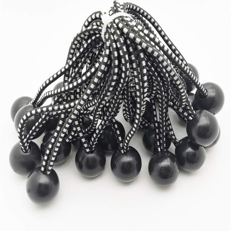 25 Professional Rubber Bungee Cords with Ball (Black 140mm) for Tents, Tarps, Posters. Tarpaulin Bungee Cord, Bungee Strap, Tarpaulin Holder,