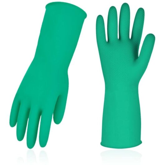Dishwashing Gloves, Reusable Rubber Cleaning Kitchen Gloves, Extra Thick, Long Sleeves(HH4601,9/L,Green,10Pairs)