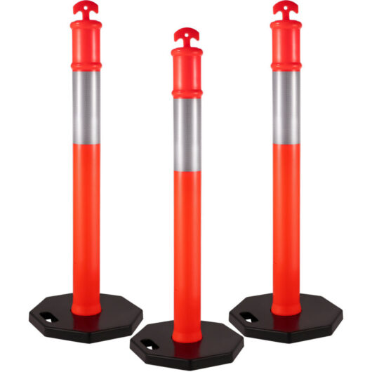 Mophorn - 44-Inch Traffic Delineator Posts, Orange pe Channelizer Cones, 10-Inch Reflective Band, Portable with 16-Inch Rubber Base, Set of 3