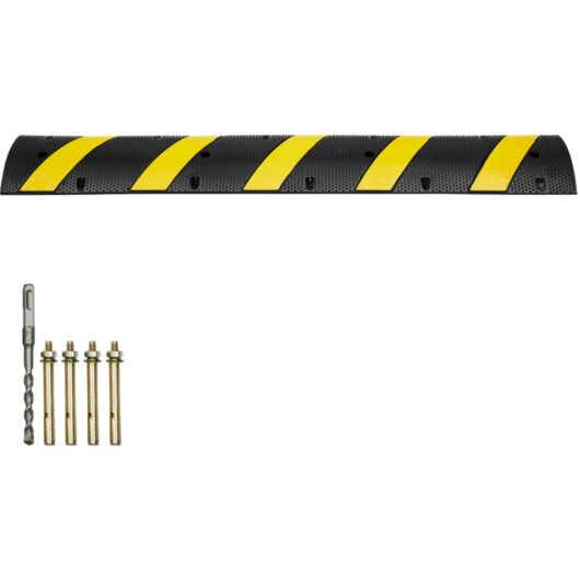 Mophorn - 6 ft/72'' Rubber Speed Hump. 2 Channel. 22000 lbs Load Capacity. Heavy Duty for Roads. With Reflective Strip, 4 Screws and 1 Drill.