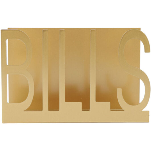 Desktop Metal Mail Holder Cutout Design Desk Letter Envelope Document Organizer with Anti Slip Rubber Base Gold
