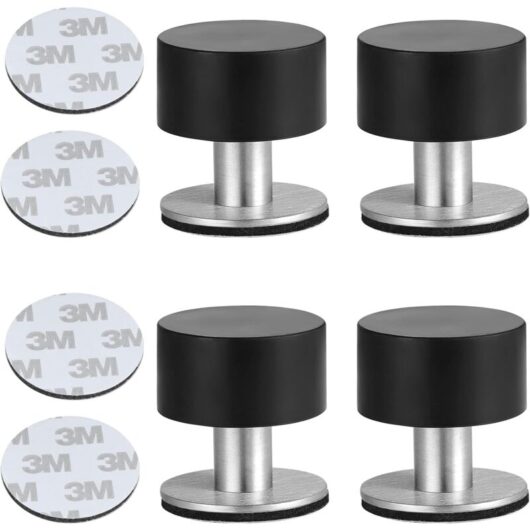 Linghhang - 4pcs Door Stops Adhesive Stainless Steel Door Stopper Door Stops with Shockproof Rubber for Wall or Floor Mounting with 3M Double Sided