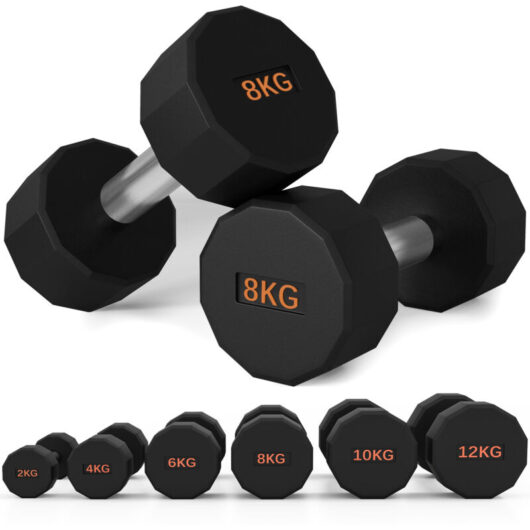 Sportnow - Dumbbells Weights Set with 12-Sided Shape and Non-Slip Grip 2 x 8kg