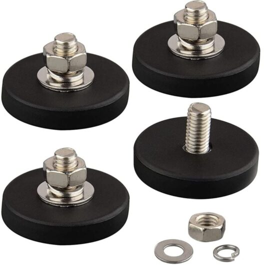 4 Pack Anti-Scratch Neodymium Magnets with Rubber Coating and M6 Male Thread, Super Strong Magnetic Mounting for Lighting