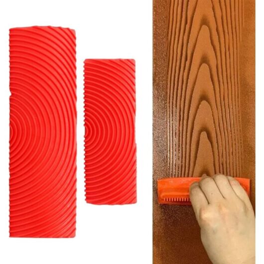 Wood Graining Tool Set of 2, Wood Grain Paint Roller, Paint Brush, Rubber Roller, and Wall and Floor Decorating Supplies.