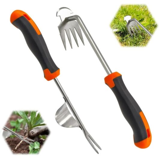 2Pcs Weed Puller Manual Weeding Tool with Rubber Handle Gardening Tools for Digging Weeding Loosening - Csparkv