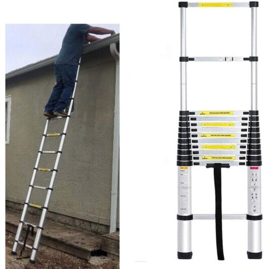 5 Metre Extension Ladder Telescoping Aluminium Portable Compact Retractable Tall 13 Step Single Straight Anti-Slip Rubber Feet for Multi-Purpose