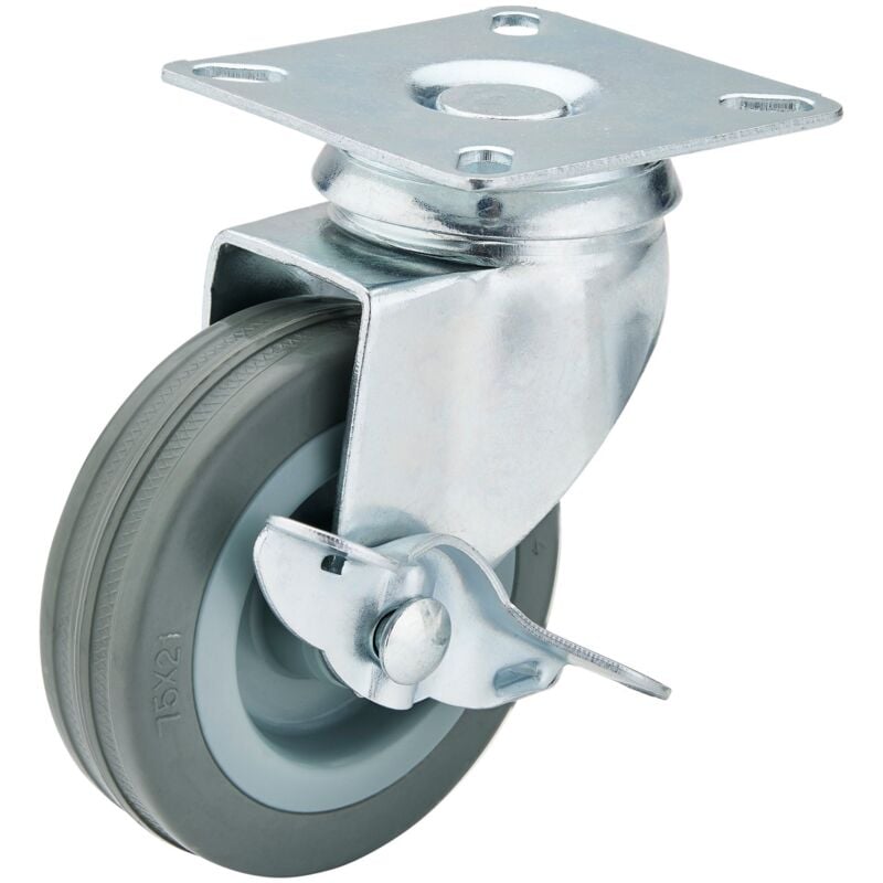 75mm Dia. Swivel Plate Fixing Rubber Castor with Brake - s.w.l 70Kg (65474) - Draper