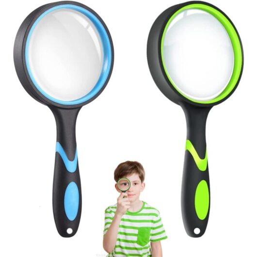 Csparkv - 2Pcs Kids Magnifying Glass with Soft Rubber Handle, 75mm Magnifying Glasses, 10X Reading Magnifying Glass, Non-Slip Magnifying Glass, for