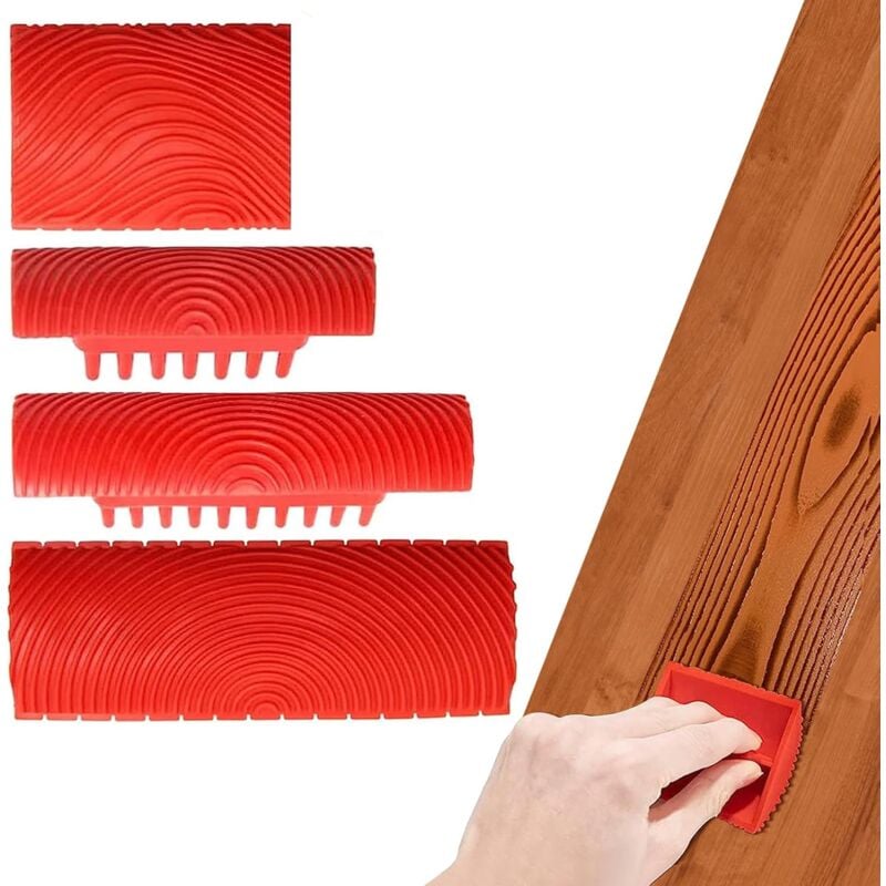 Csparkv - 4 Pieces Rubber Wood Graining Tool, Rubber Painting Tool for Wall Painting Wood Effect Paint Roller for Wall, Furniture, Door, Window Frame