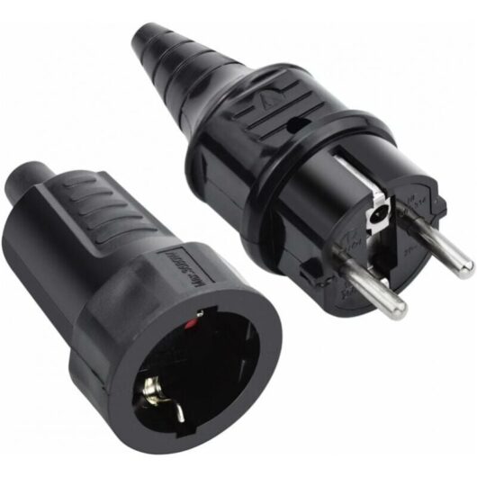 Cyslmuk - Rubber Male and Female Plug Set, 250V 16A, Waterproof IP44 European, Black