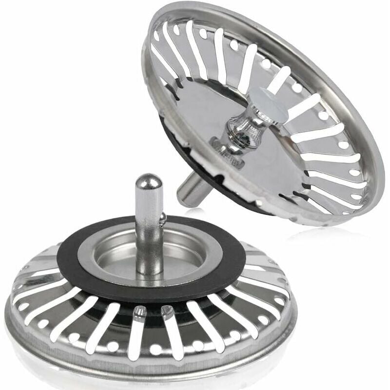 Dewdat - 2PCS Sink Strainer/Sink Plug Stopper Hole Kitchen/Bathroom Strainer Diameter 84mm with Ball End, Stainless Steel -