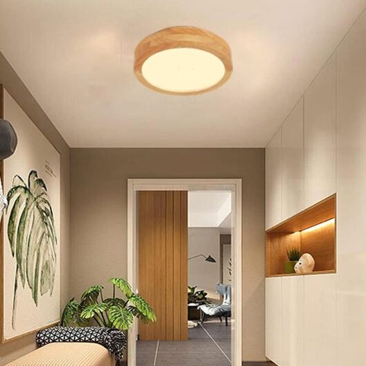 LED Ceiling Light Industrial Rubber Wood Ceiling Lamp for Bathroom Hallway Staircase - Warm Light 3000K 20cm