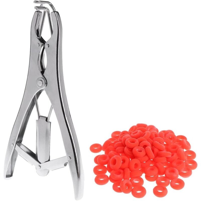 Ring Applicator Expansion Pliers With 100 Rubber Rings Castration Stainless Steel Animal Castration Pliers for Pig Dog Sheep