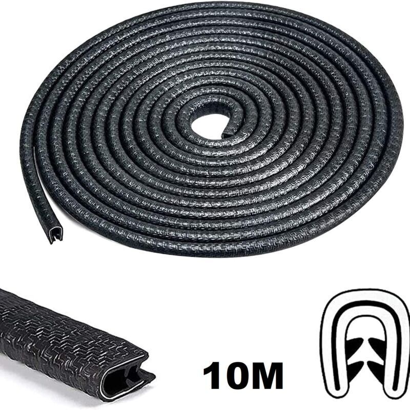 10m Black Non-Adhesive U-Shaped Anti-Wear Rubber Protective Tape for Most Car Door Edges.