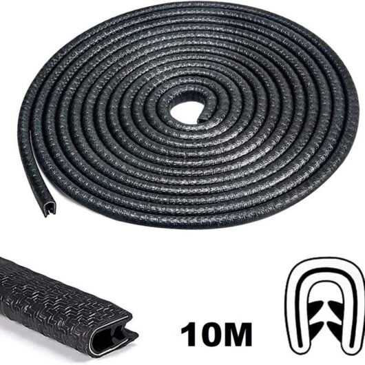10m of black, non-adhesive, U-shaped, wear-resistant rubber protective tape for the edges of most car doors.