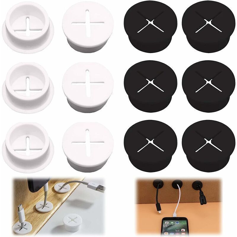 12-Piece Rubber Cable Hole Cover, Flexible Rubber Grommets, Round White Desk Cable Grommets, Small Wire Cord Grommets for Table, Cabinet, or Cell