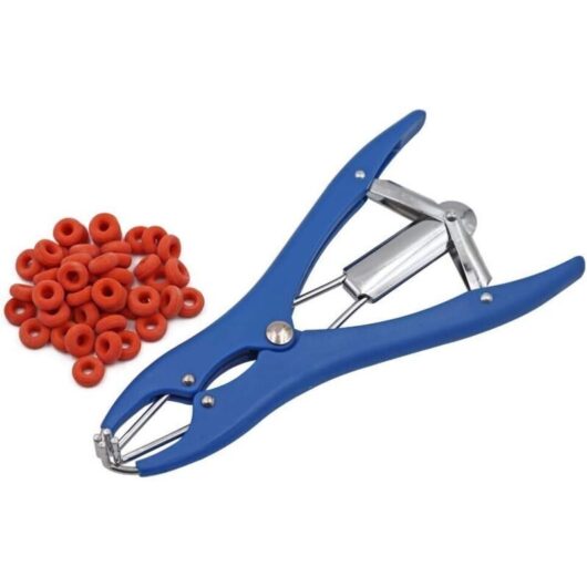 Animal castration pliers, tail clipper, castration banding tool for pigs, cattle, sheep, and goats. Castration device with 100 rubber rings.