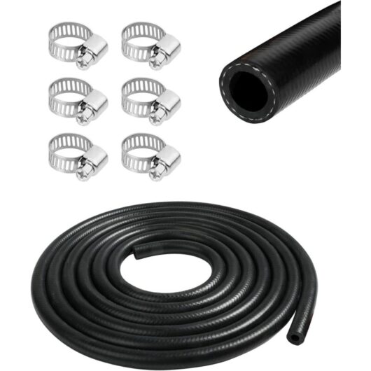 Fuel hose for cars, Ø 10 mm, black, nitrile rubber, 1 m, 6 hose clamps, suitable for cars, tractors, off-road vehicles