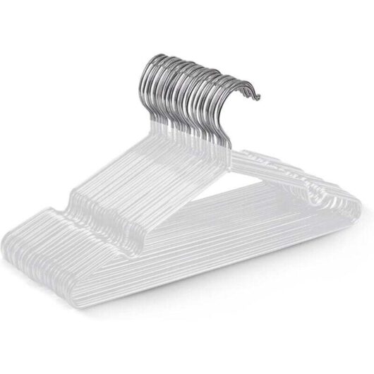 Set of 20 high quality white metal hangers, covered in rubber, measuring 40 x 19.5 x 0.32 cm, space-saving and suitable for wardrobes.