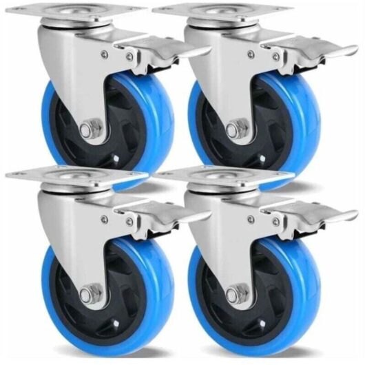 Set of 4 Swivel Casters, 100mm Furniture Casters, Up to 600KG, Heavy Duty Casters with Brake, 360° Rotation, Rubber Casters