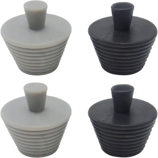 Set of 4 rubber plugs - sink & bathtub drain, black/grey