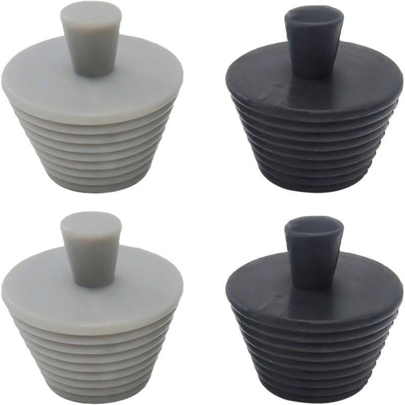 Set of 4 rubber plugs - sink & bathtub drain, black/grey