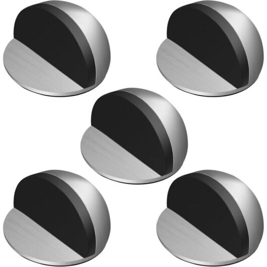 Set of 5 doorstops, adhesive stainless steel doorstop, doorstop with rubber bumper, adhesive doorstop for all hard floors, ensures the protection of
