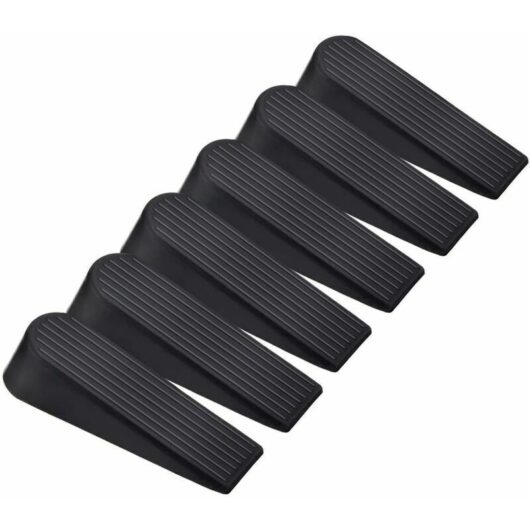Set of 6 Black Rubber Door Stop Wedges for Home and Office