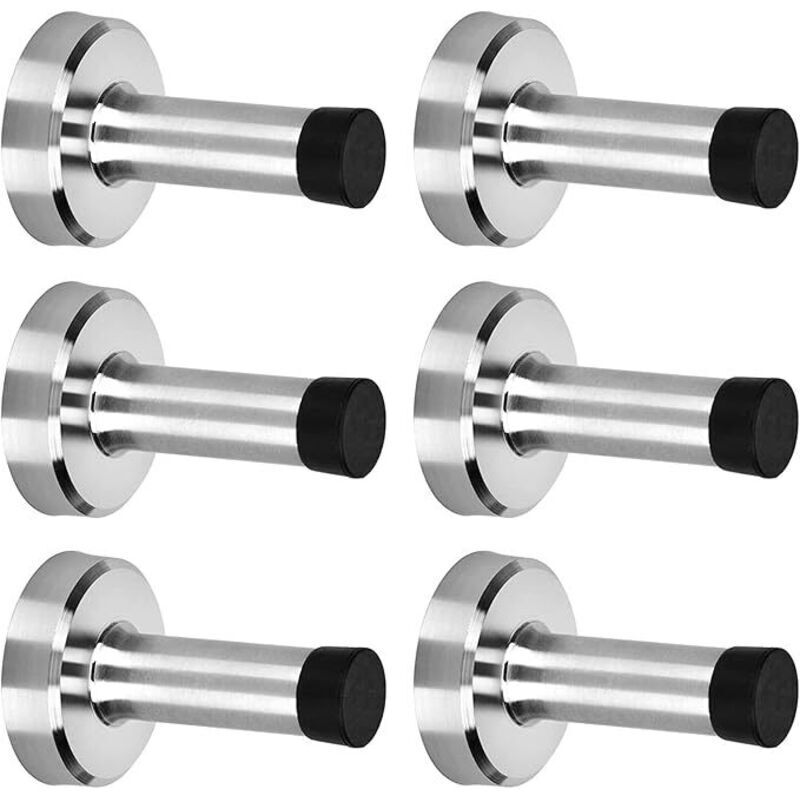 Set of 6 stainless steel door stops, wall stops with rubber bumpers, wall protection, spring-loaded door stops, 4.36 cm