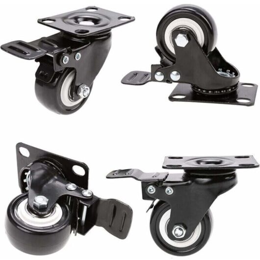 Swivel Casters with Brakes, 50mm Rubber Casters for Furniture, 400kg Capacity, Non-Marking Floor Casters for Heavy Loads - Rubber Wheel for Trolley,
