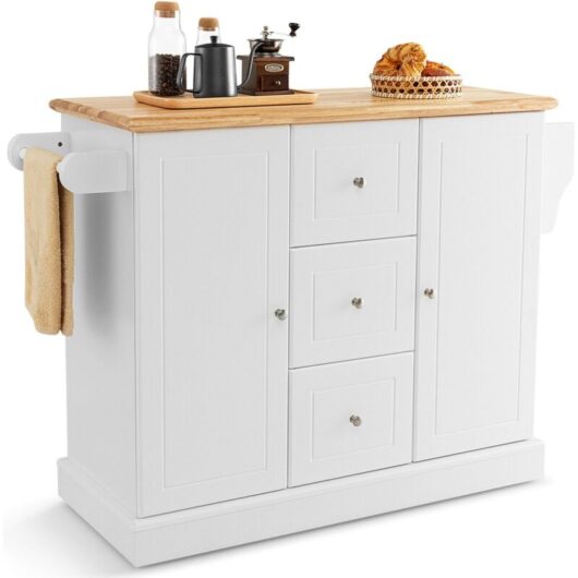 COSTWAY Kitchen Island Storage Trolley Rolling Cart Cupboard 3 Deep Drawers 2 Doors
