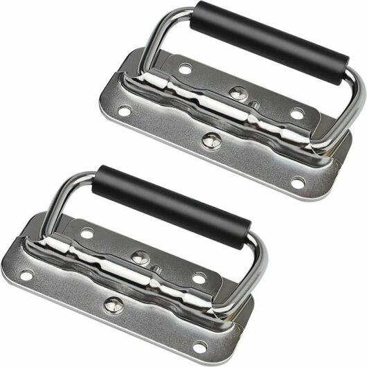 Dewdat - 2 Pieces Spring Folding Handles, Silver Stainless Steel Pull Handles, Spring Pull Handles with Insulated Rubber Grip, for Tool Chests,