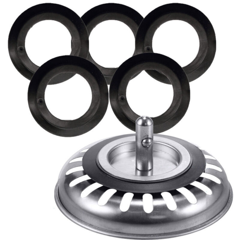 Set of 5 sealing gaskets for bathtub drain, sink, lip seal, rubber gasket for basket strainer